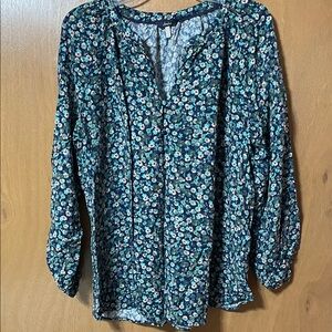 Joules Navy and Teal Floral Peasant Blouse